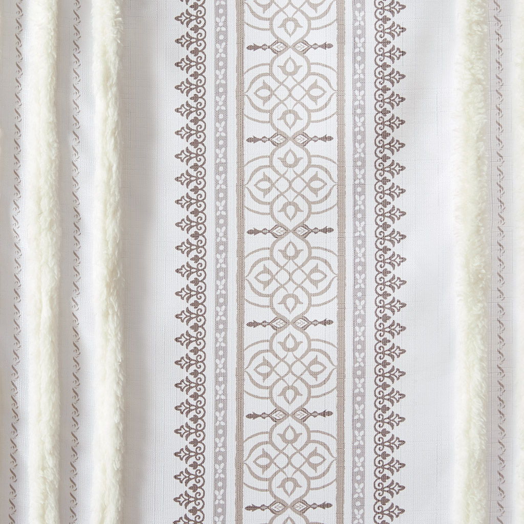 Samara - 50x95" Poly Printed Curtain Panel With Tufted Stripe And Lining - White / Brown