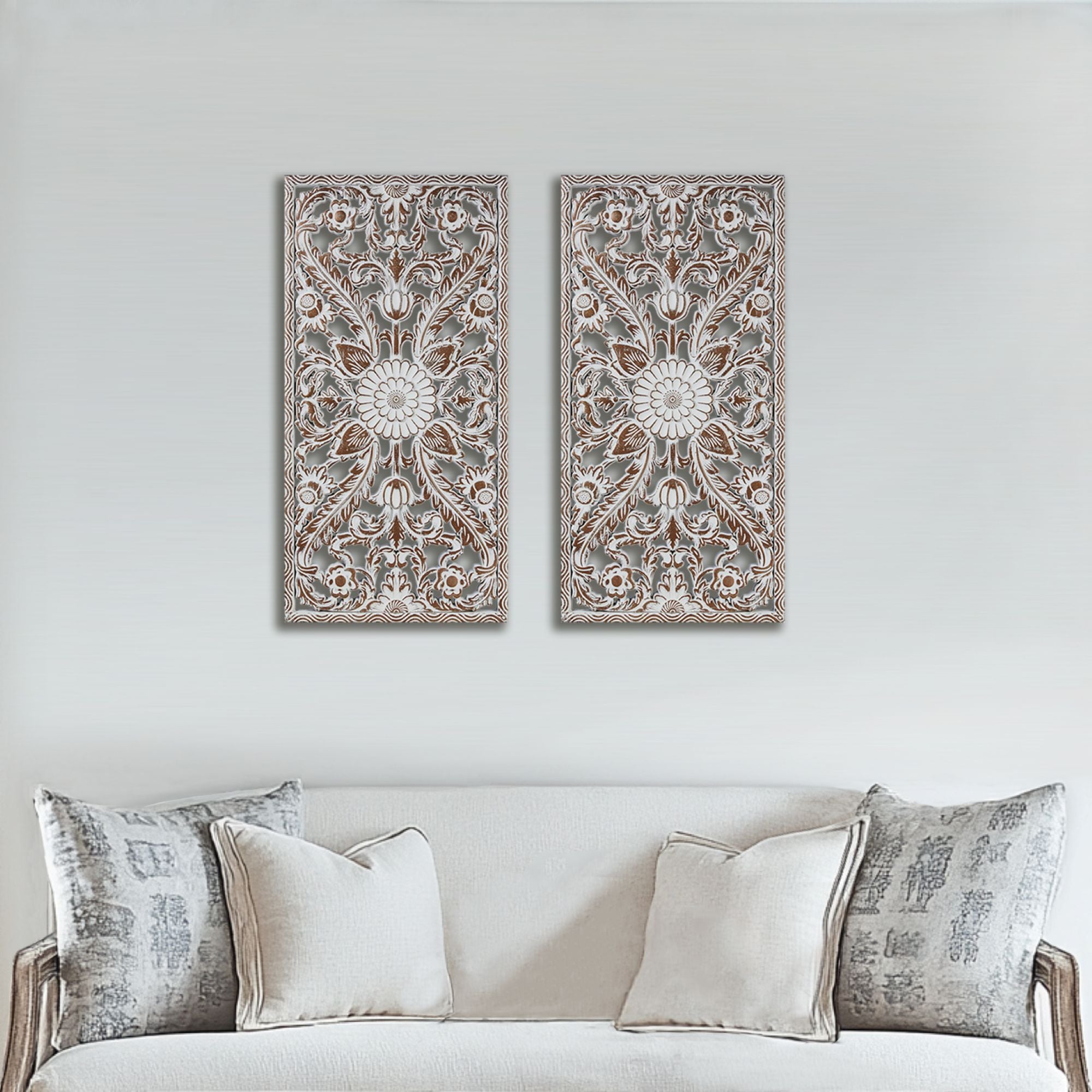 Botanical Panel - Botanical Panel Distressed Carved 2-Piece Wall Decor Set - Antique Brown
