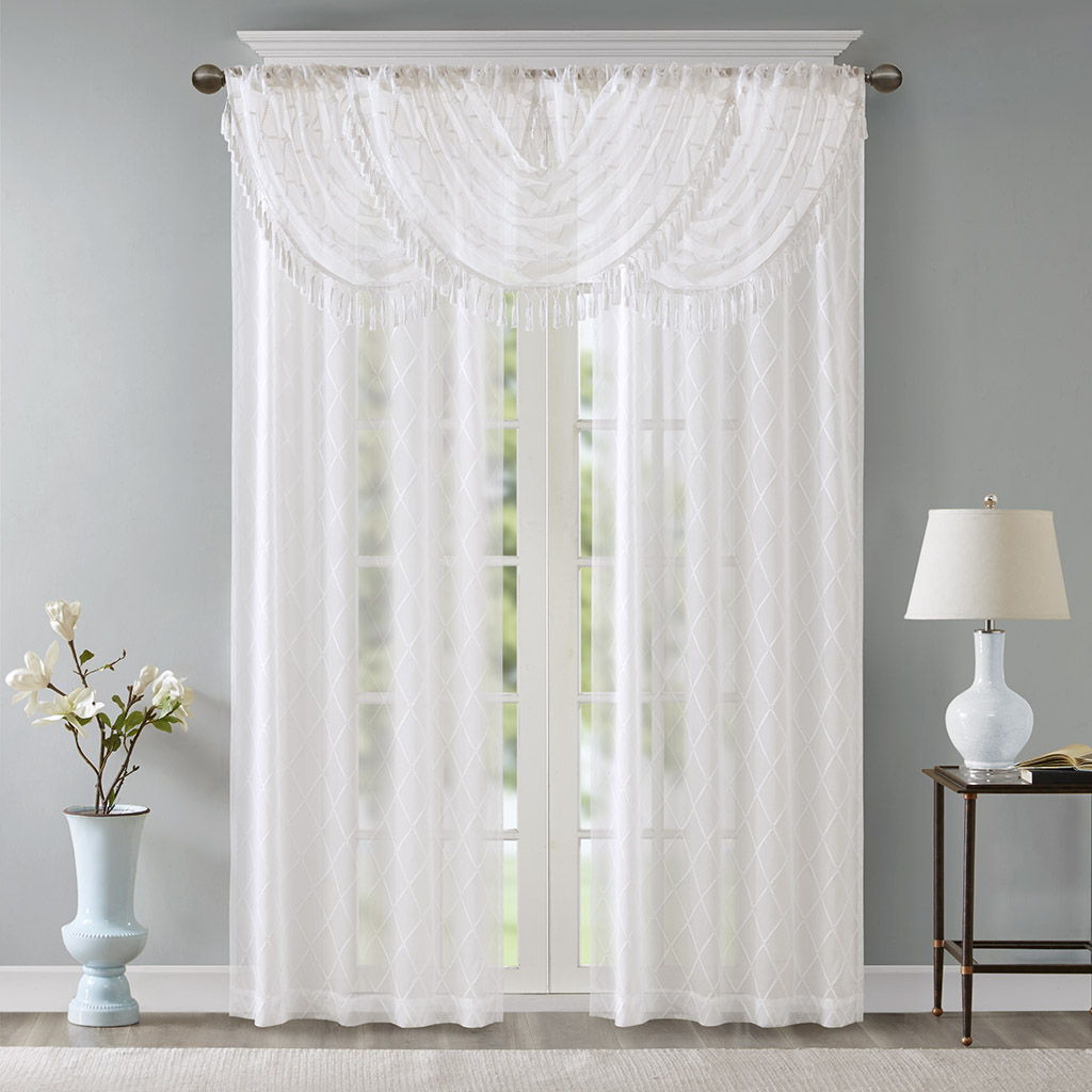 Irina - Diamond Sheer Embroidered Waterfall Valance - White