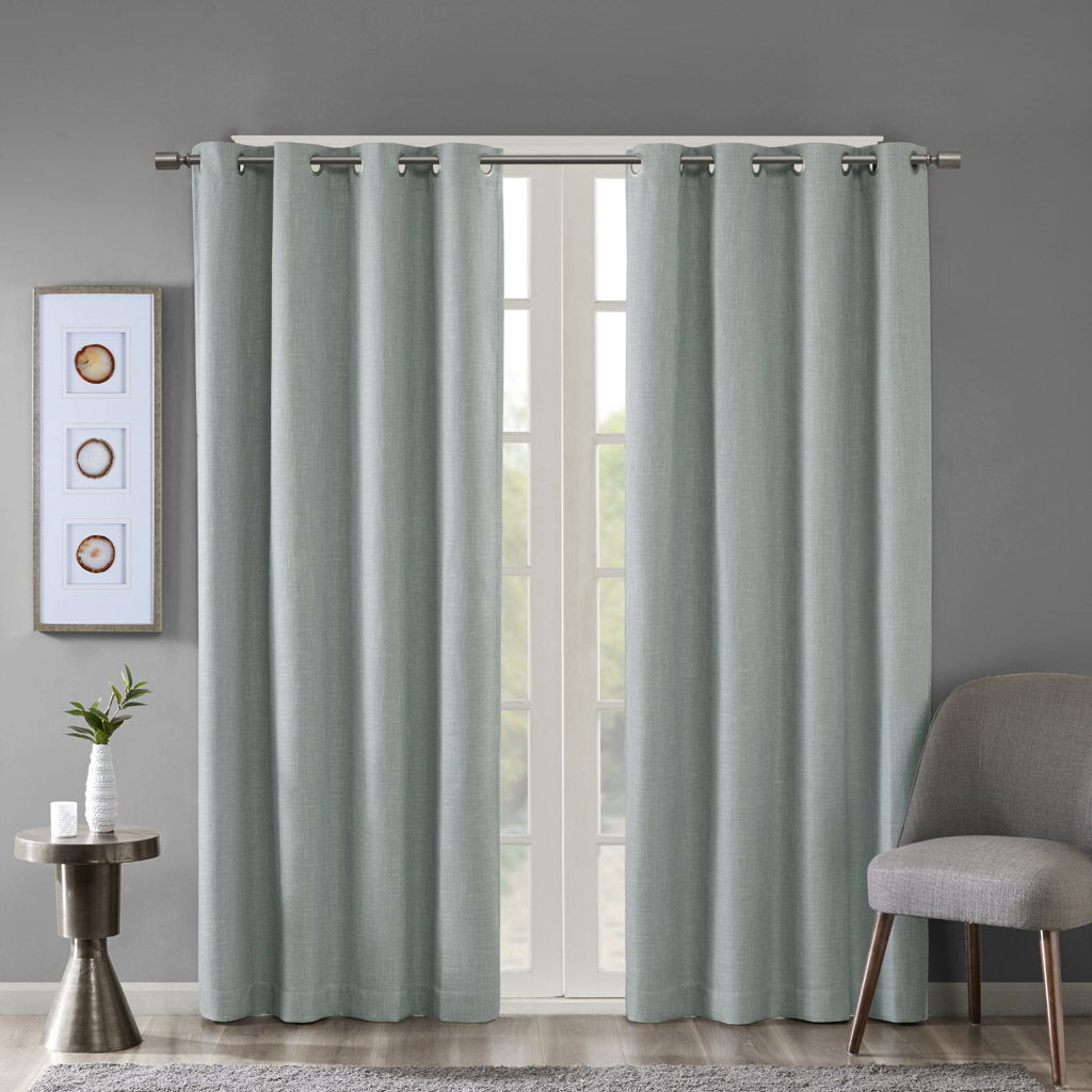 Maya - Printed Heathered Blackout Grommet Top Curtain Panel - Aqua
