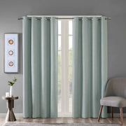 Maya - Printed Heathered Blackout Grommet Top Curtain Panel - Aqua