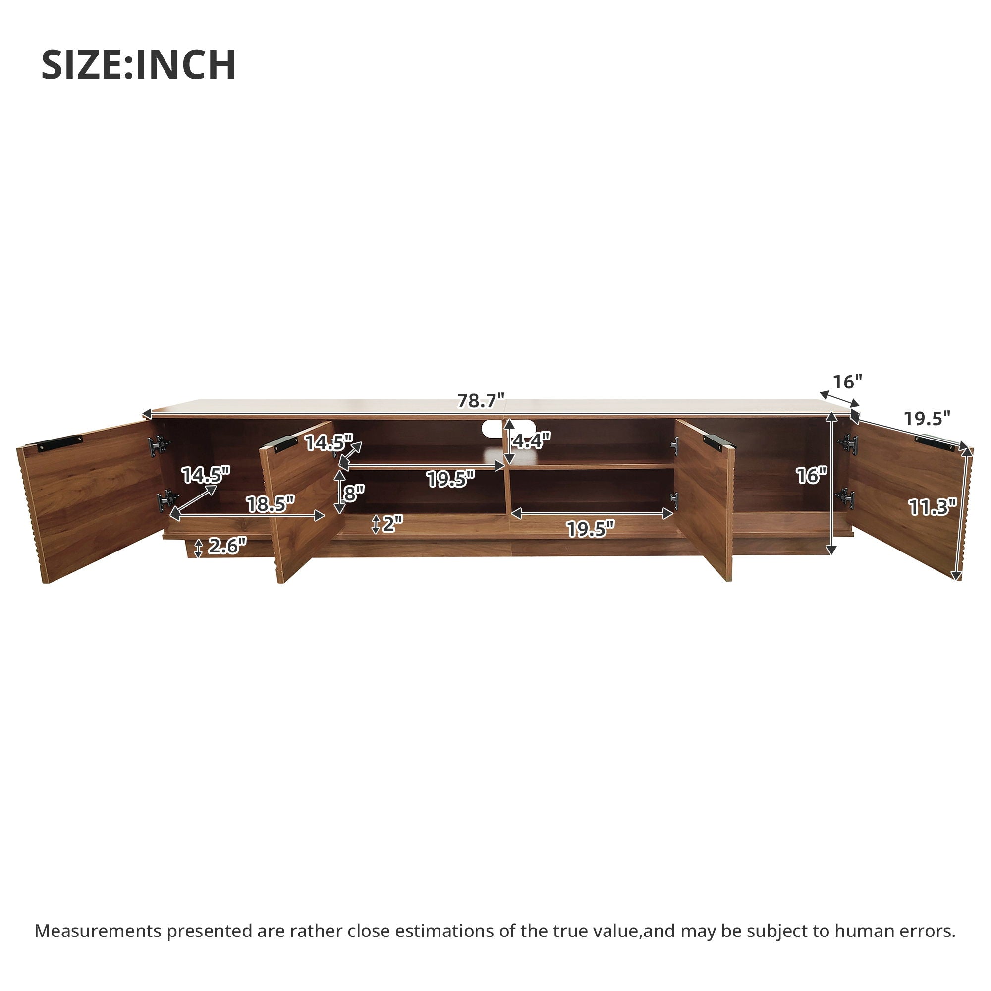 TV Stand, Entertainment Center With Fluted Door & Cable Management, Soft Closing Hinges - Walnut
