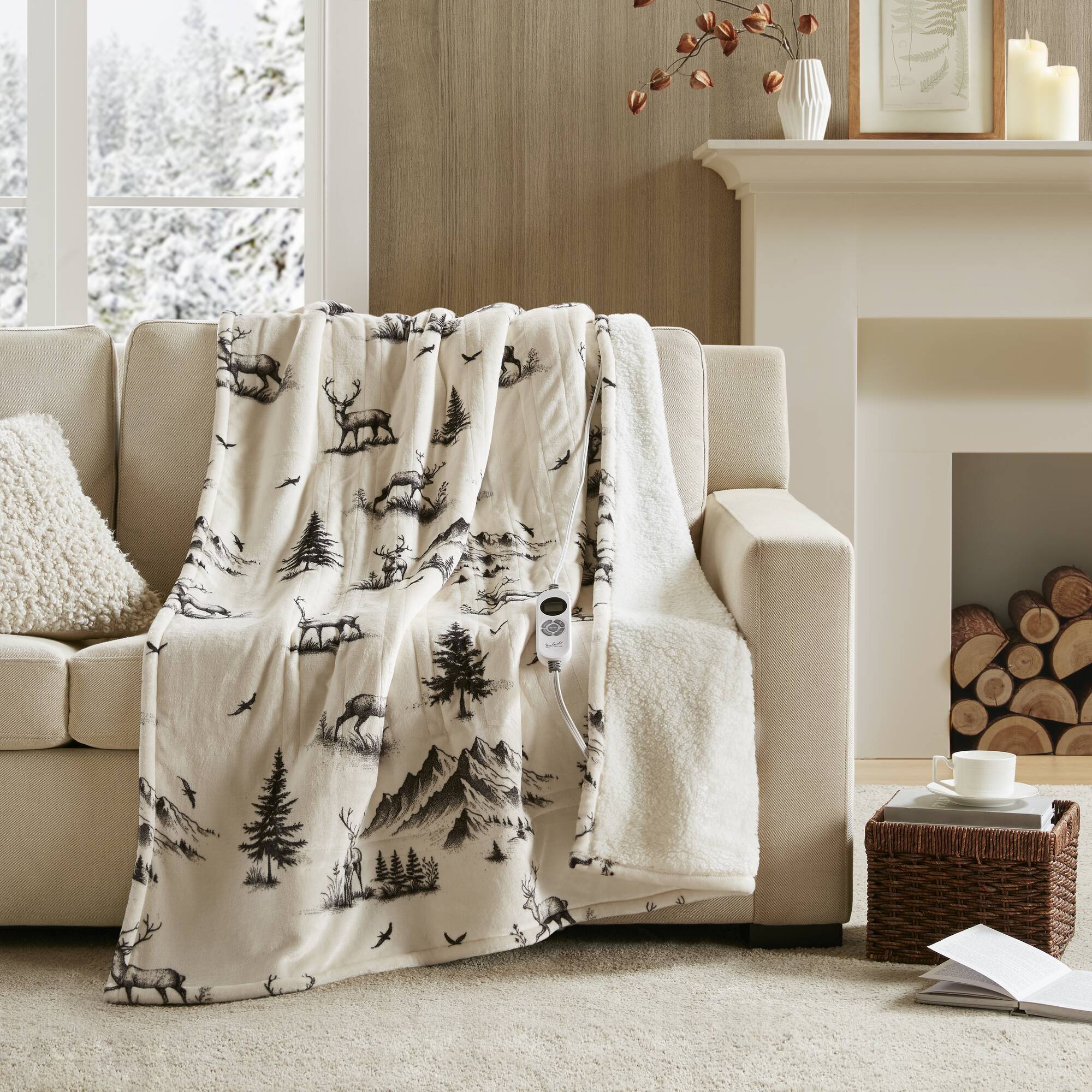 Print Plush To Sherpa - 50X60" Heated Throw - Deer