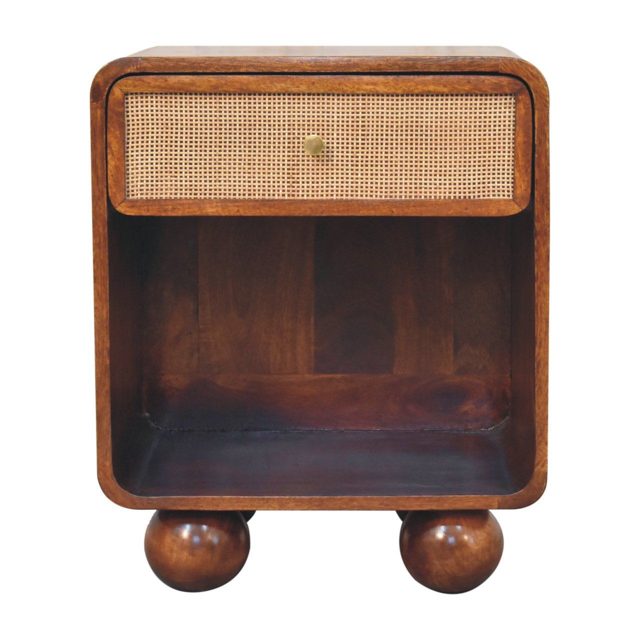 Open Woven Bedside Table, 1 Drawer - Chestnut