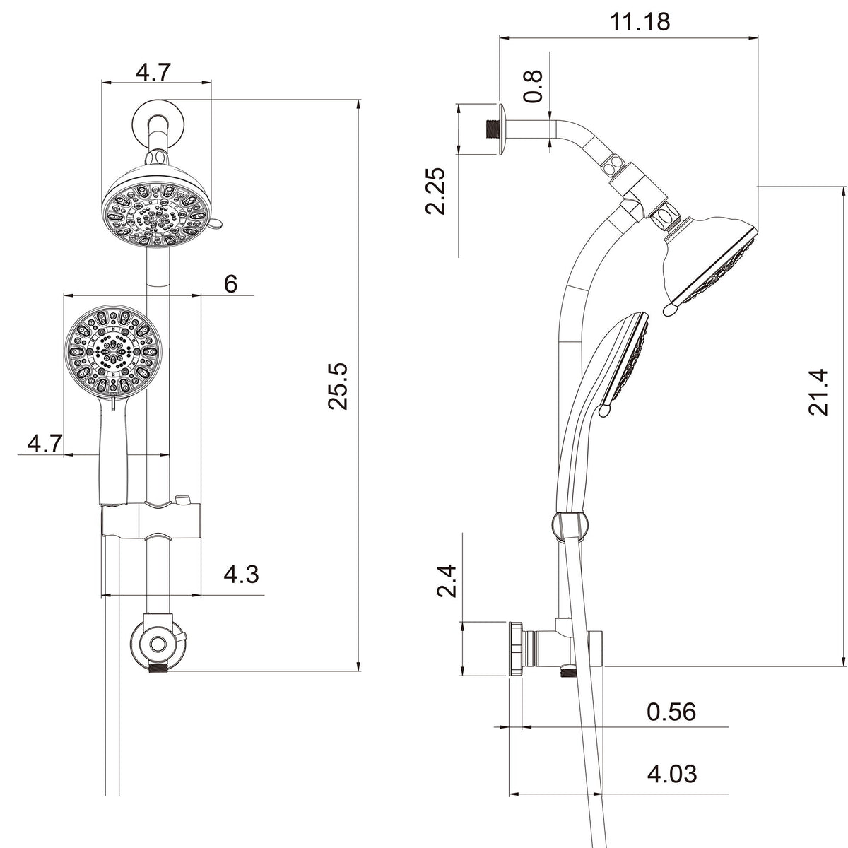 Multi Function Dual Shower Head Shower System With 4.7" Rain Showerhead, 7 Function Hand Shower, Adjustable Slide Bar - Brushed Nickel