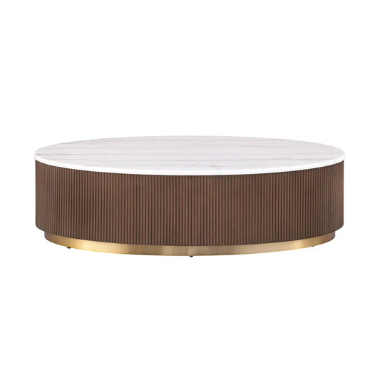 Oval Cocktail Table - Brown / Gold / White