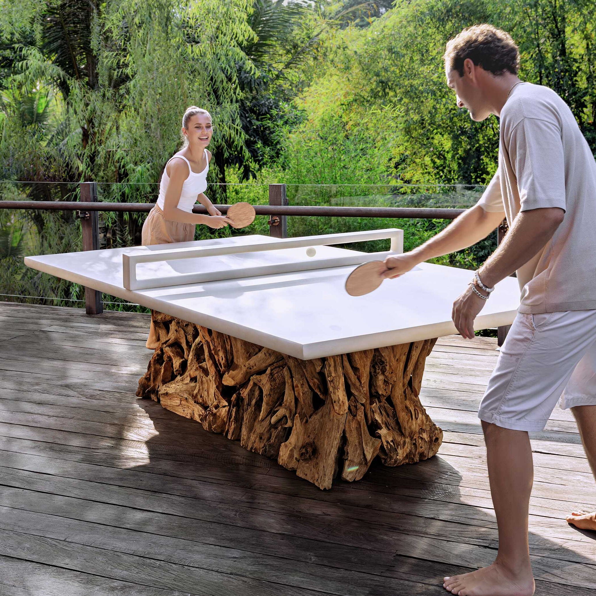 Stonewood - Indoor-Outdoor Ping-Pong Dining Table - White / Woodtone