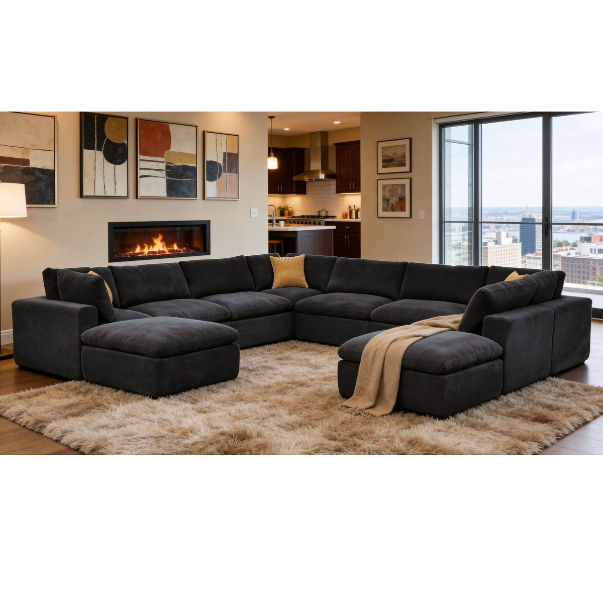 Custom Configuration Modular Sectional With Toss Pillows