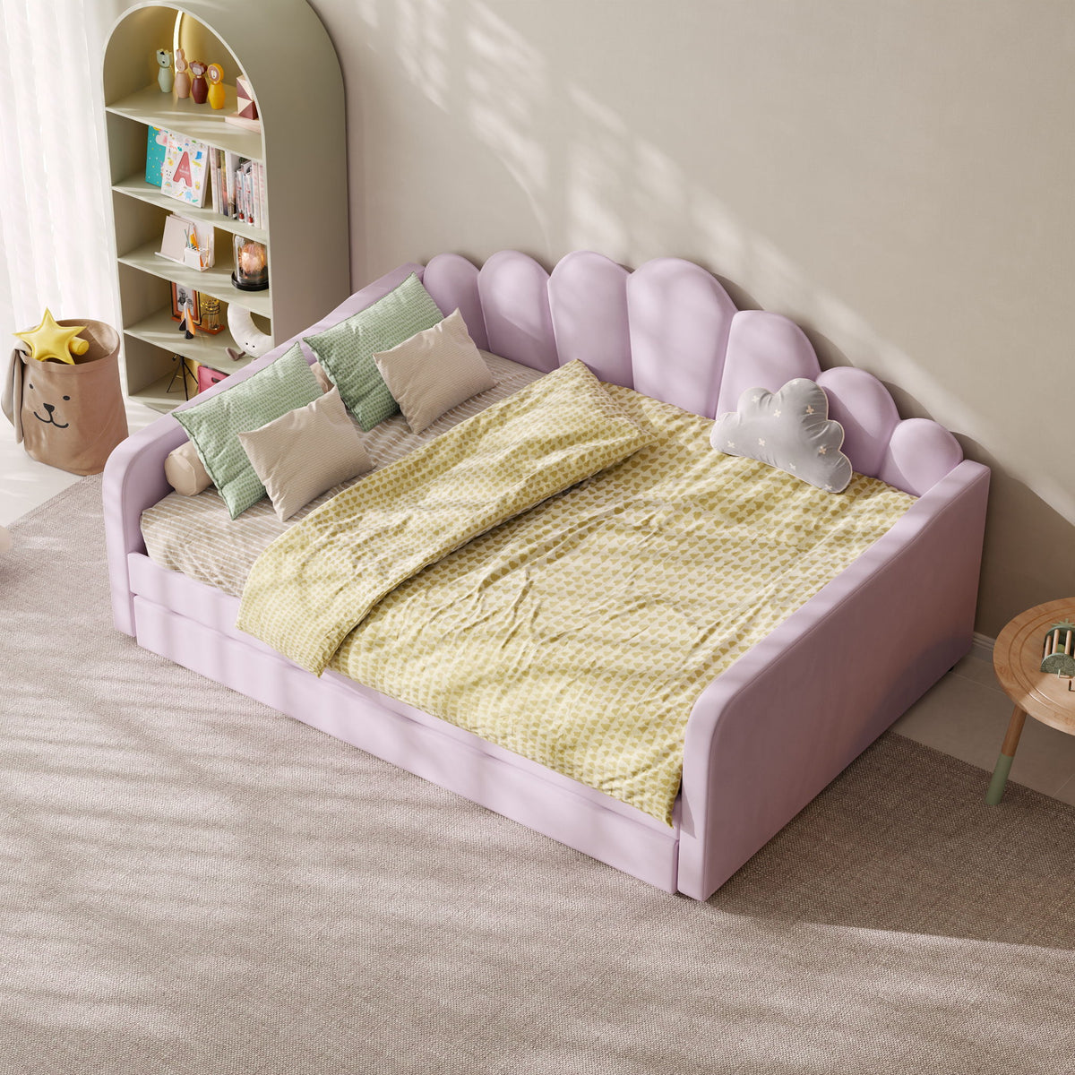 Shell Shaped Upholstered Daybed Frame With Slats