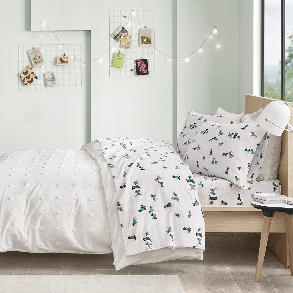Twin Cozy Soft Novelty Print Sheet Set - Teal Dogs