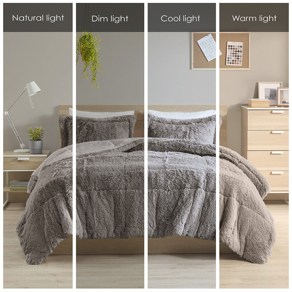 Malea - Shaggy Comforter Mini Set - Gray