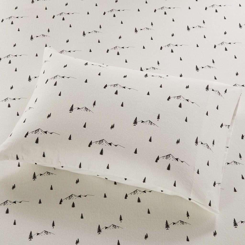 Cotton Flannel - King Sheet Set - Black Pine Trees