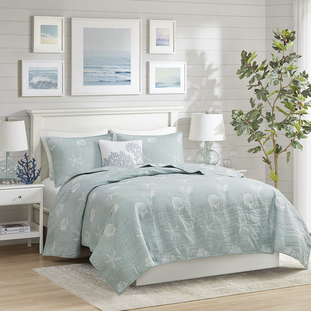 Seaside - 4 Piece Coverlet Set - Seafoam