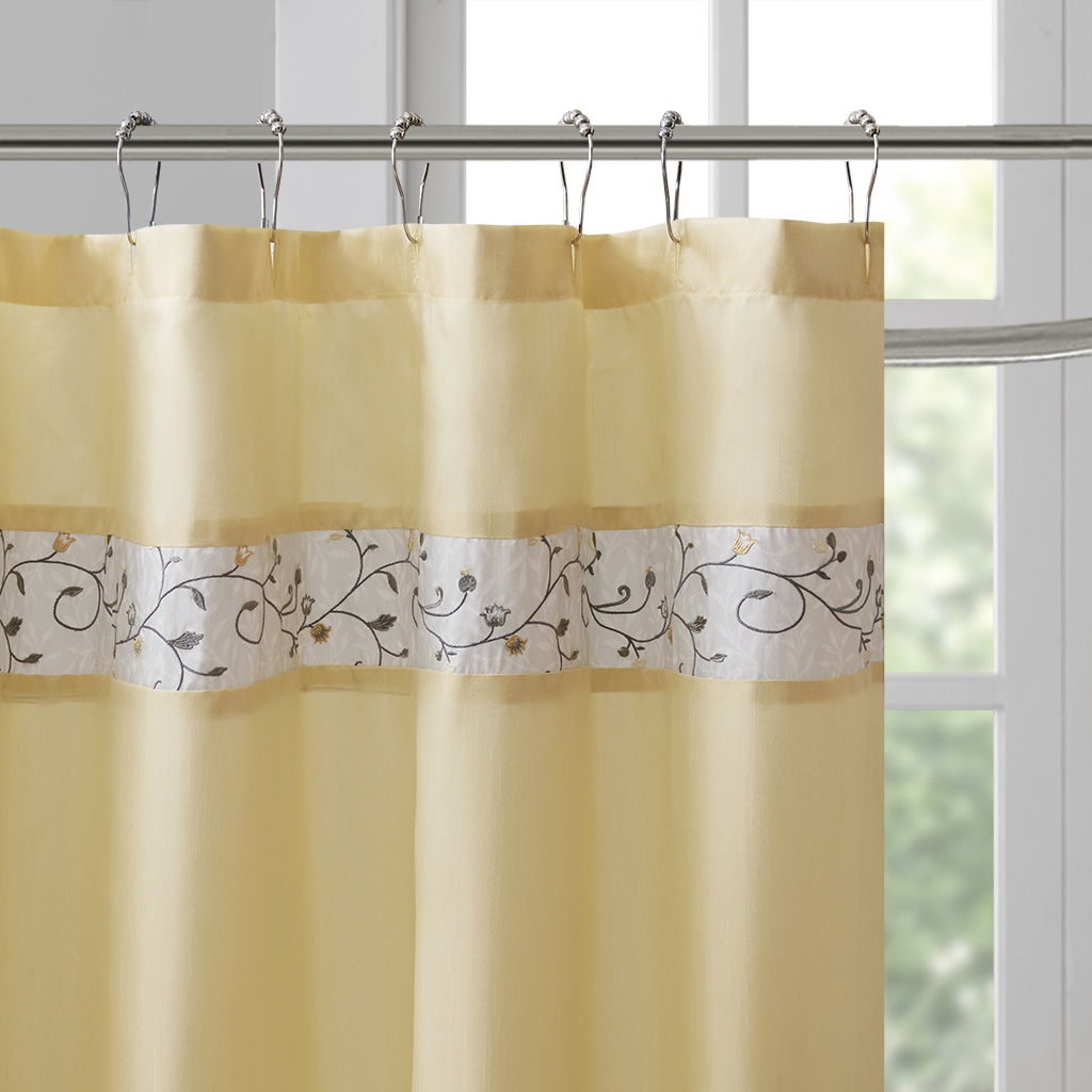 Serene - Embroidered Floral Shower Curtain - Yellow