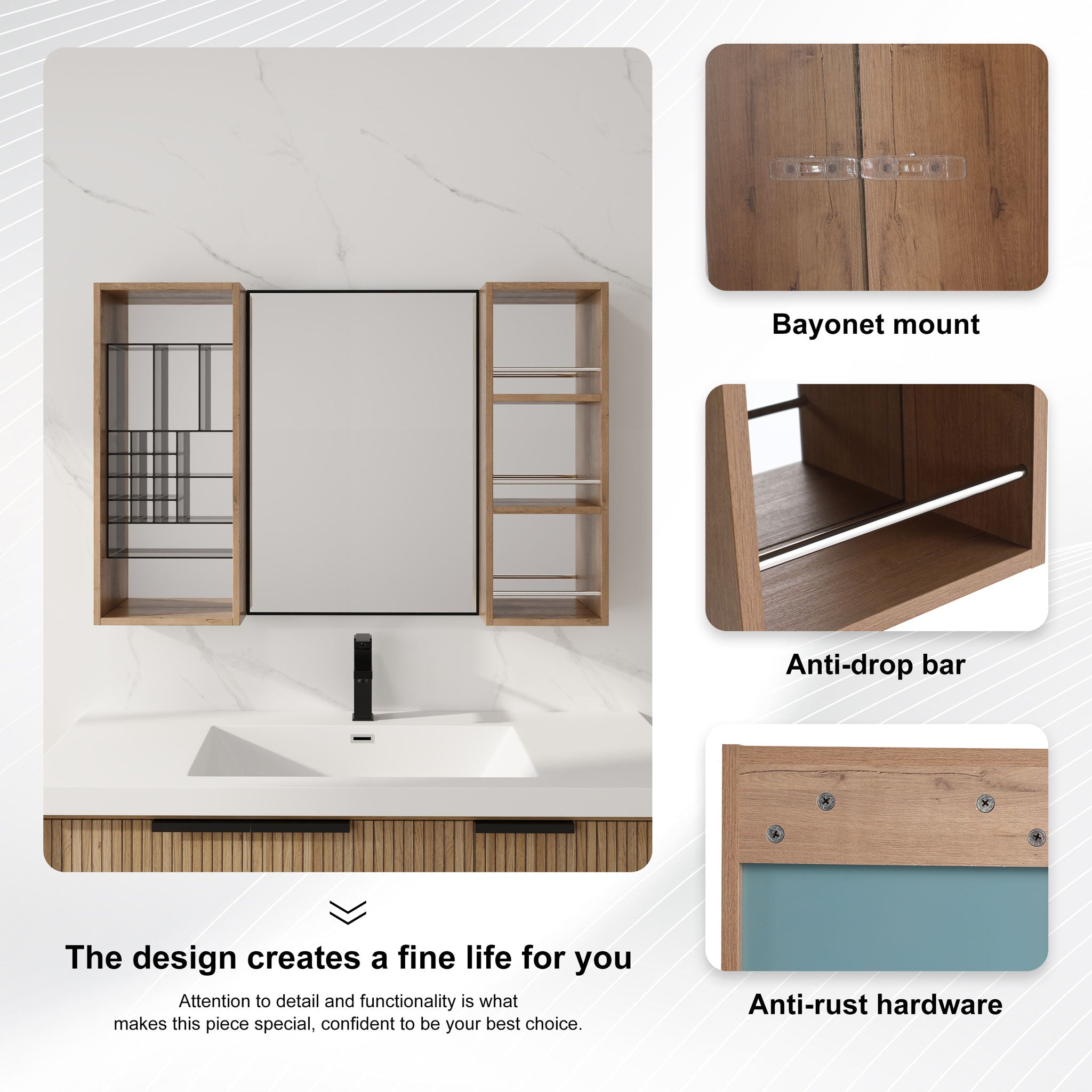 41.3" Wall Mounted Bathroom Cabinet With Storage - Imitative Oak