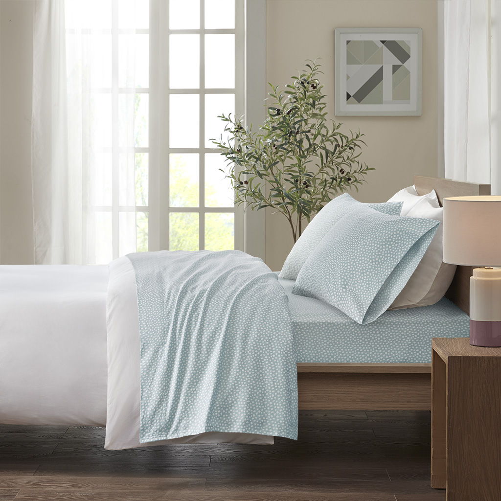 Cozy Flannel - King Printed Sheet Set - Aqua Dots
