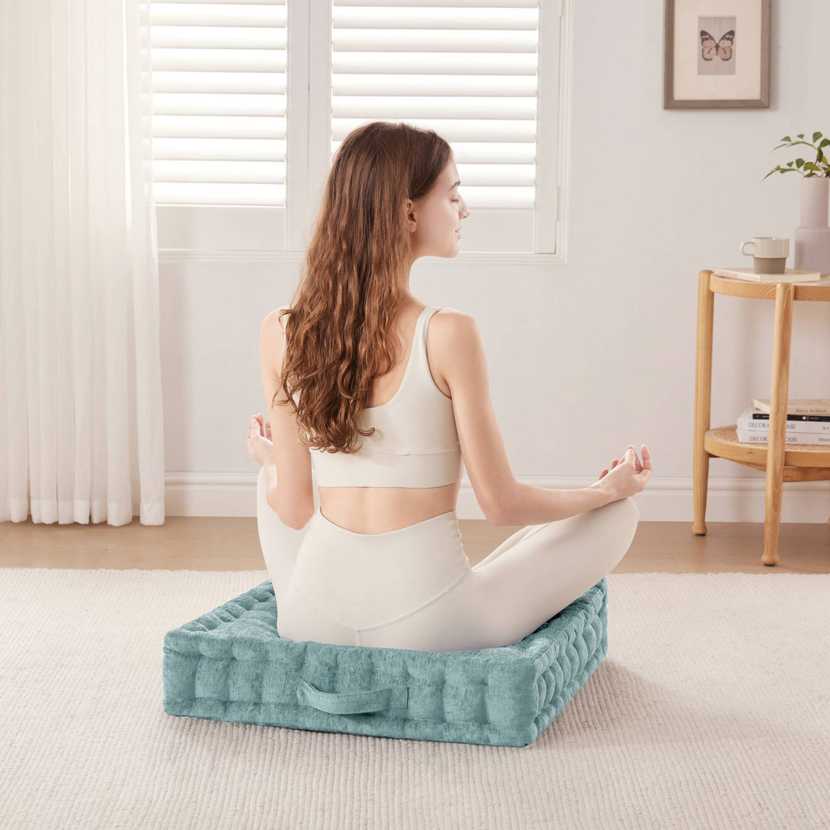 Azza - Poly Square Floor Pillow Cushion - Aqua