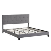 King Size Upholstered Platform Bed Frame With Button Tufted Fabric Headboard, No Box Spring Needed, Wood Slat Support