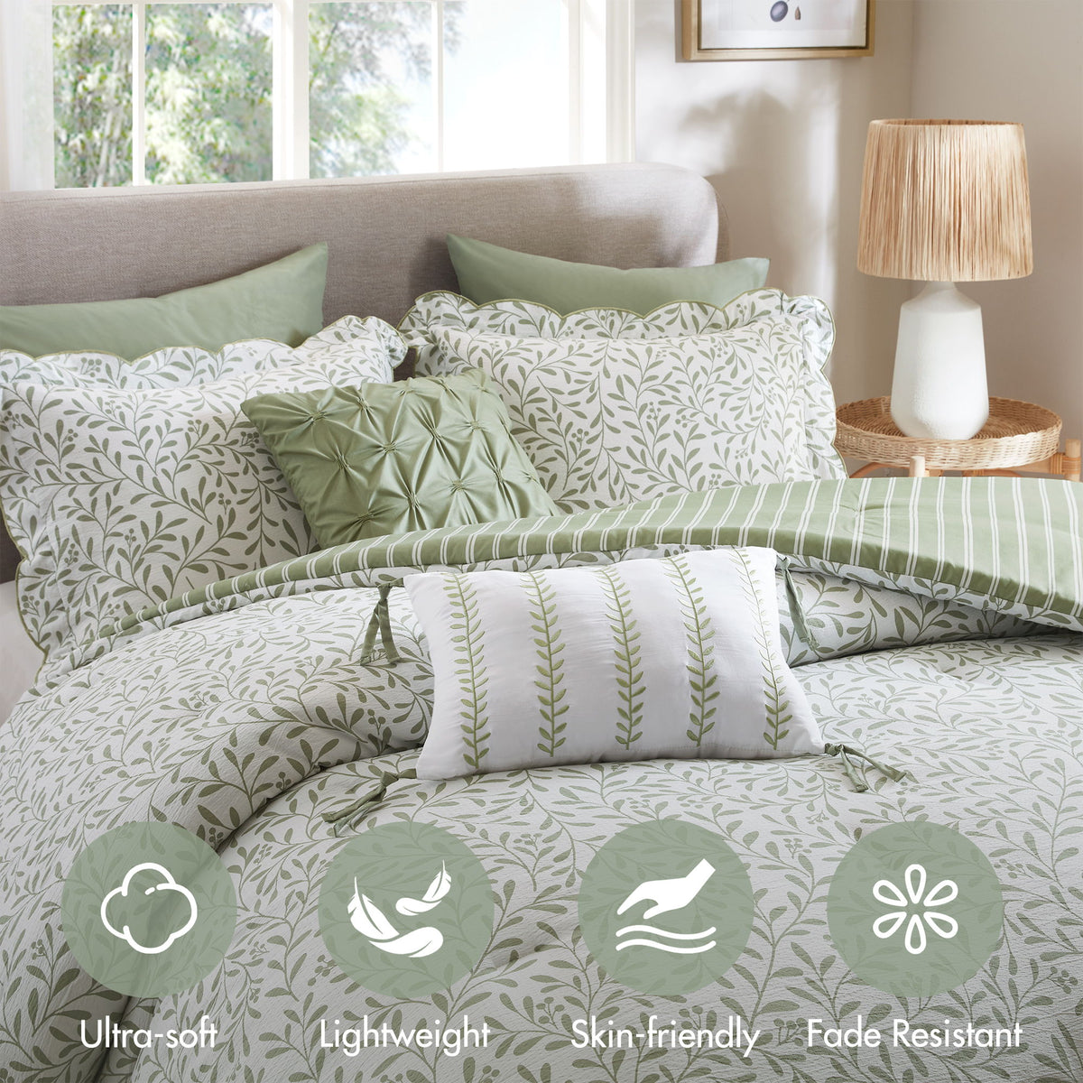 Darcy - 5 Piece King Print Comforter Set - Sage Green