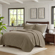 Velvet Touch - Queen 3 Piece Luxurious Oversized Quilted Coverlet Set - Taupe