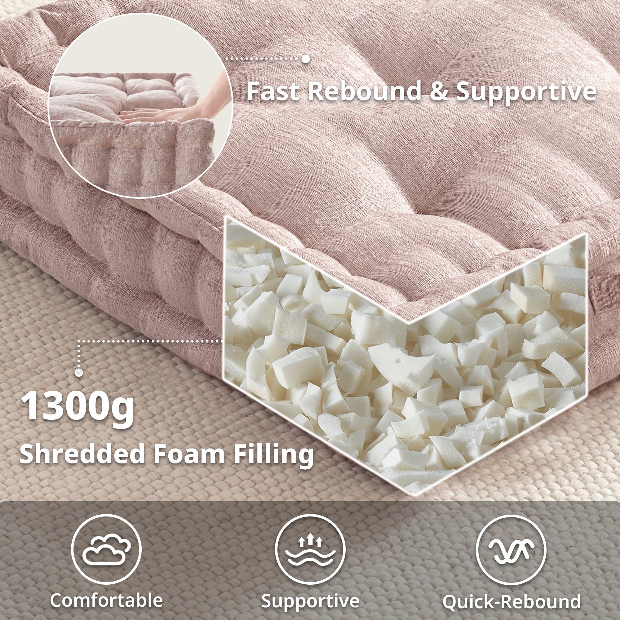 Azza - Poly Square Floor Pillow Cushion - Blush