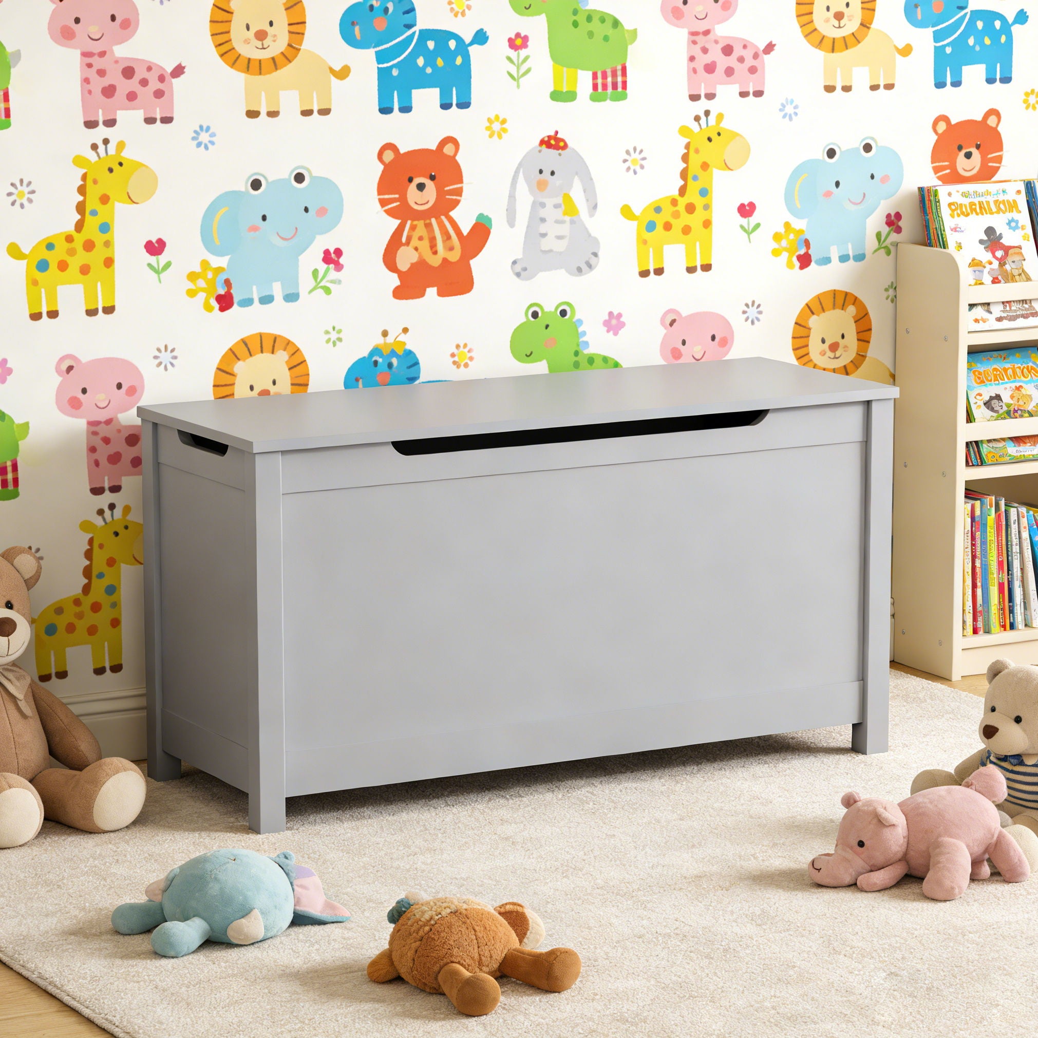 Toy Box Storage With Safety Hinged Lid