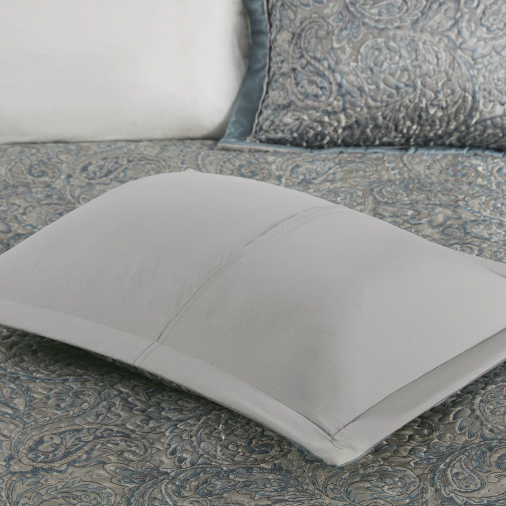Aubrey - 5 Piece Queen Jacquard Bedspread Set With Throw Pillows - Blue
