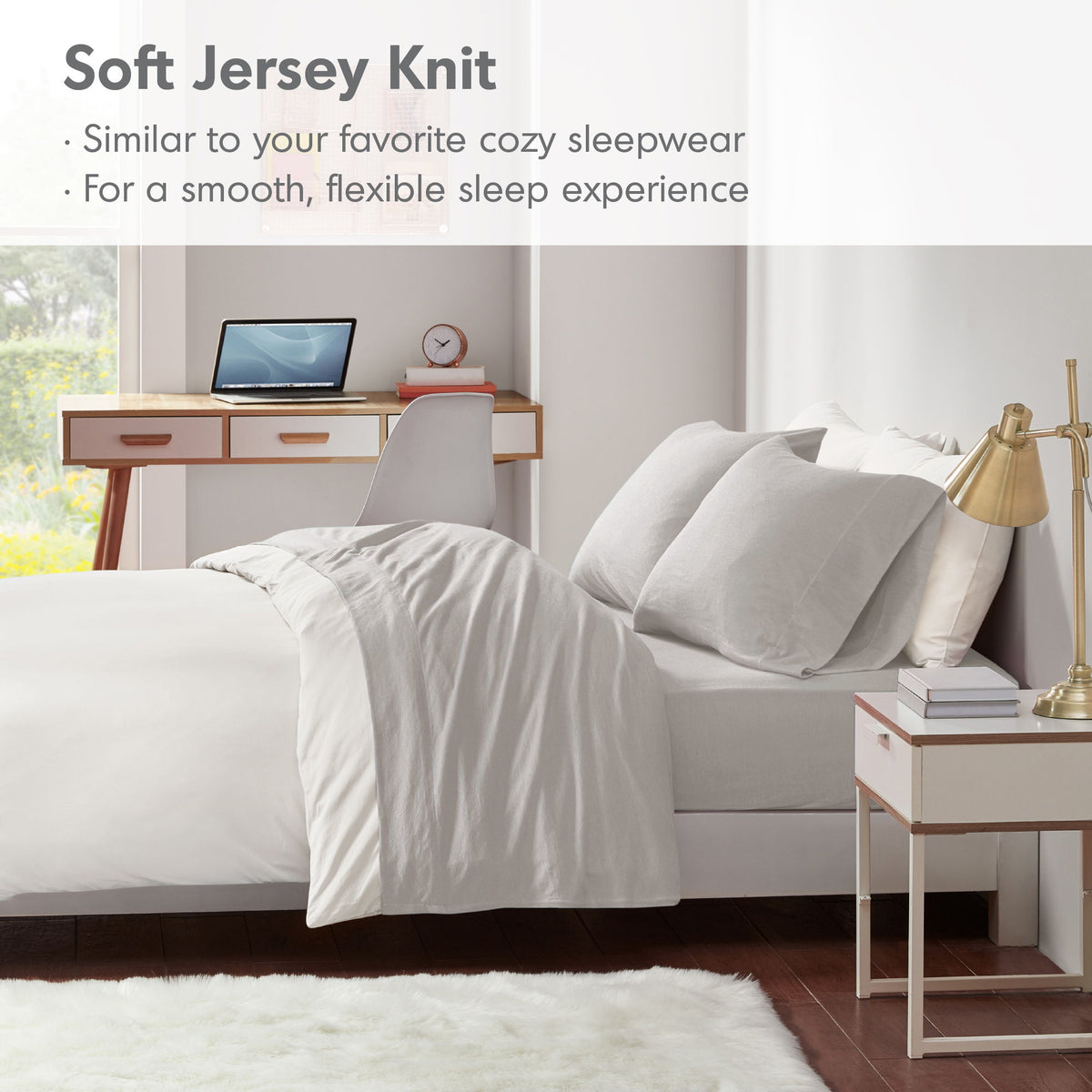 Blend Jersey Knit - 4 Piece Full All Season Sheet Set - Gray