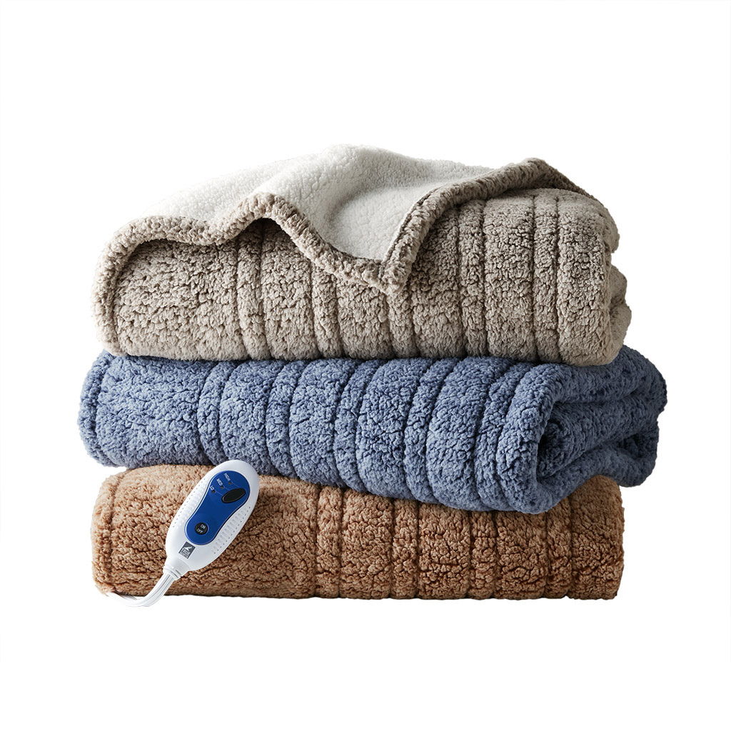 Marbled Sherpa - Heated Throw - Blue