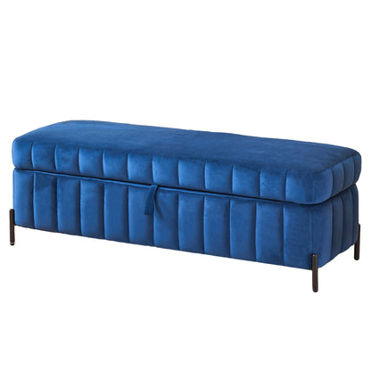 Wide Upholstered Storage Soft Bench Ottoman With Metal Legs