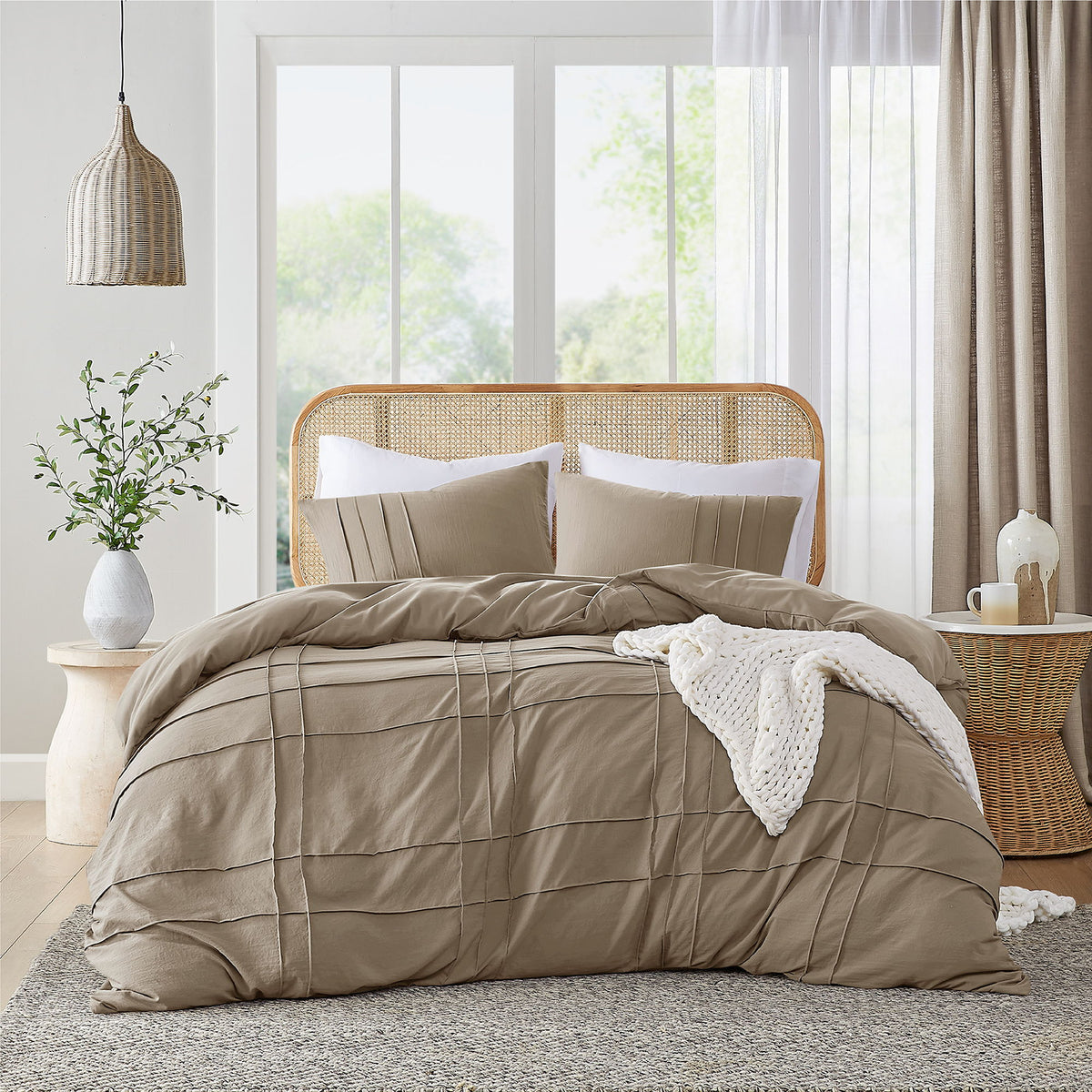 Porter - Full Soft Washed Pleated Duvet Cover Set - Khaki