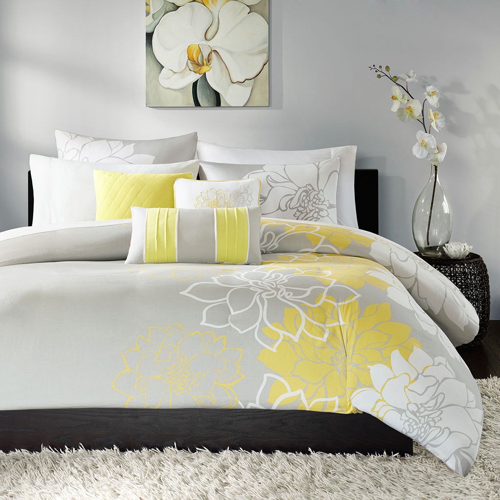 Lola - 6 Piece Printed Duvet Cover Set - Yellow