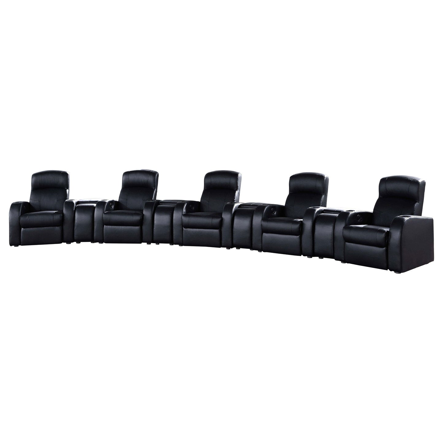 9 Piece Home Theater Seating Set With Recliners And Wedge Consoles - Black