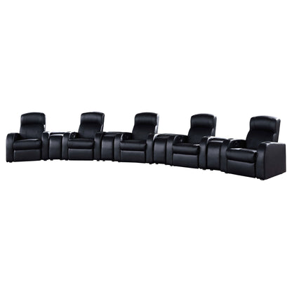 9 Piece Home Theater Seating Set With Recliners And Wedge Consoles - Black