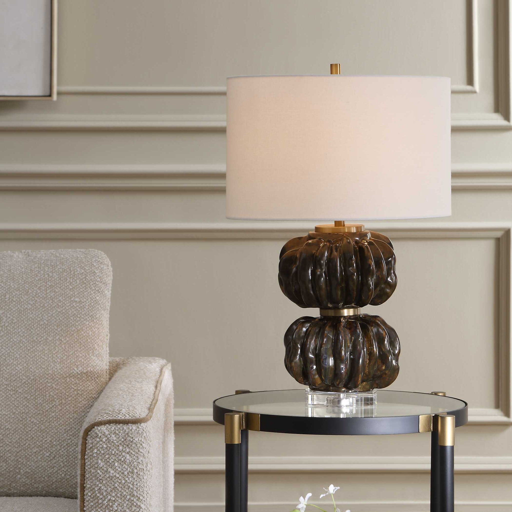 Jaudon - Stacked Table Lamp - Black / Bronze / Brown