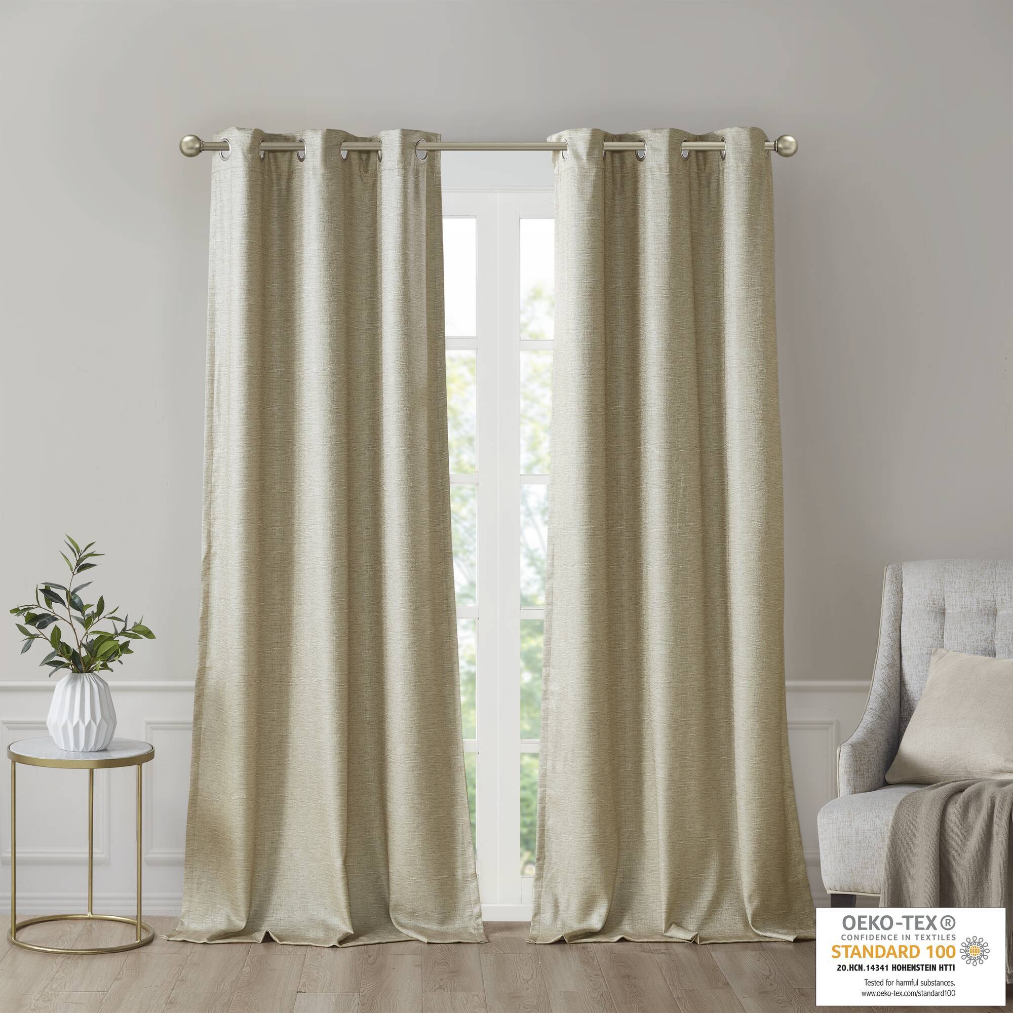 Como - 84" Tonal Printed Total Blackout Window Panel Pair - Taupe