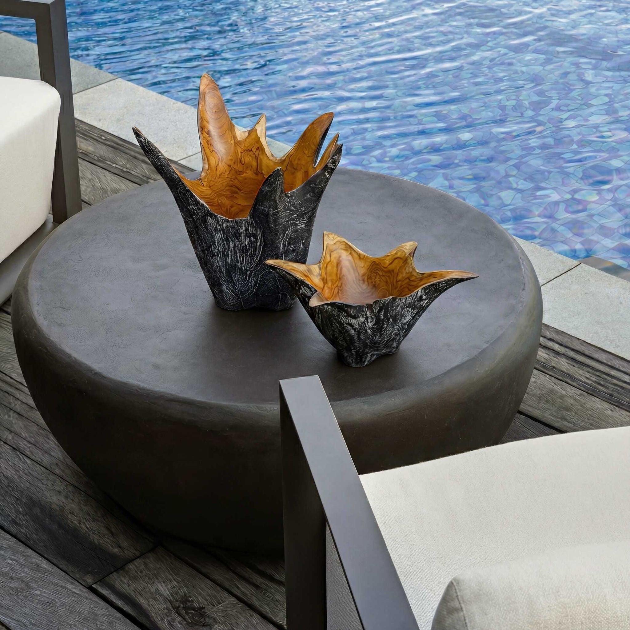 Starpetal - Indoor-Outdoor Wooden Bowls (Set of 2) - Black / Woodtone
