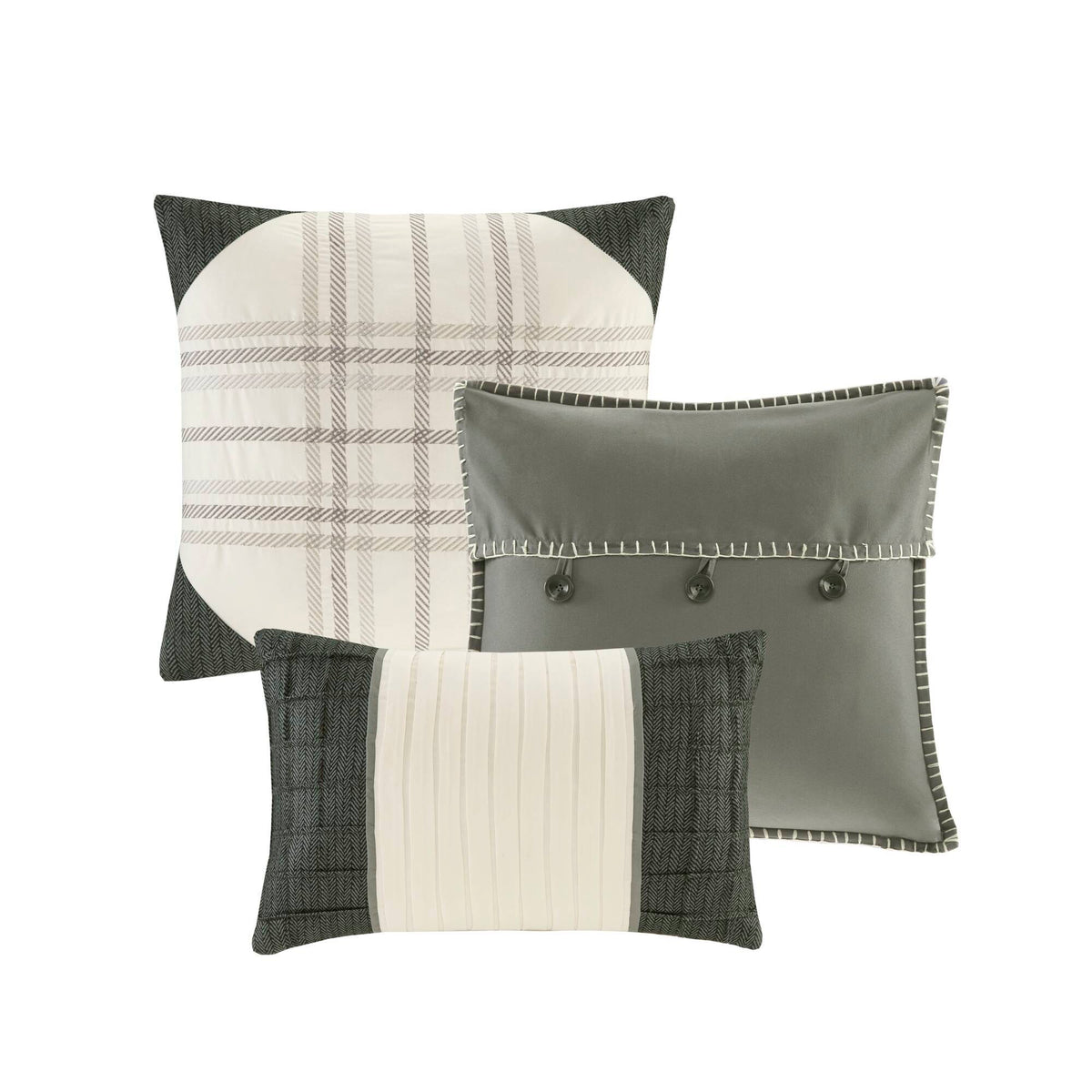 Ridge - Queen 7 Piece Herringbone Comforter Set - Gray
