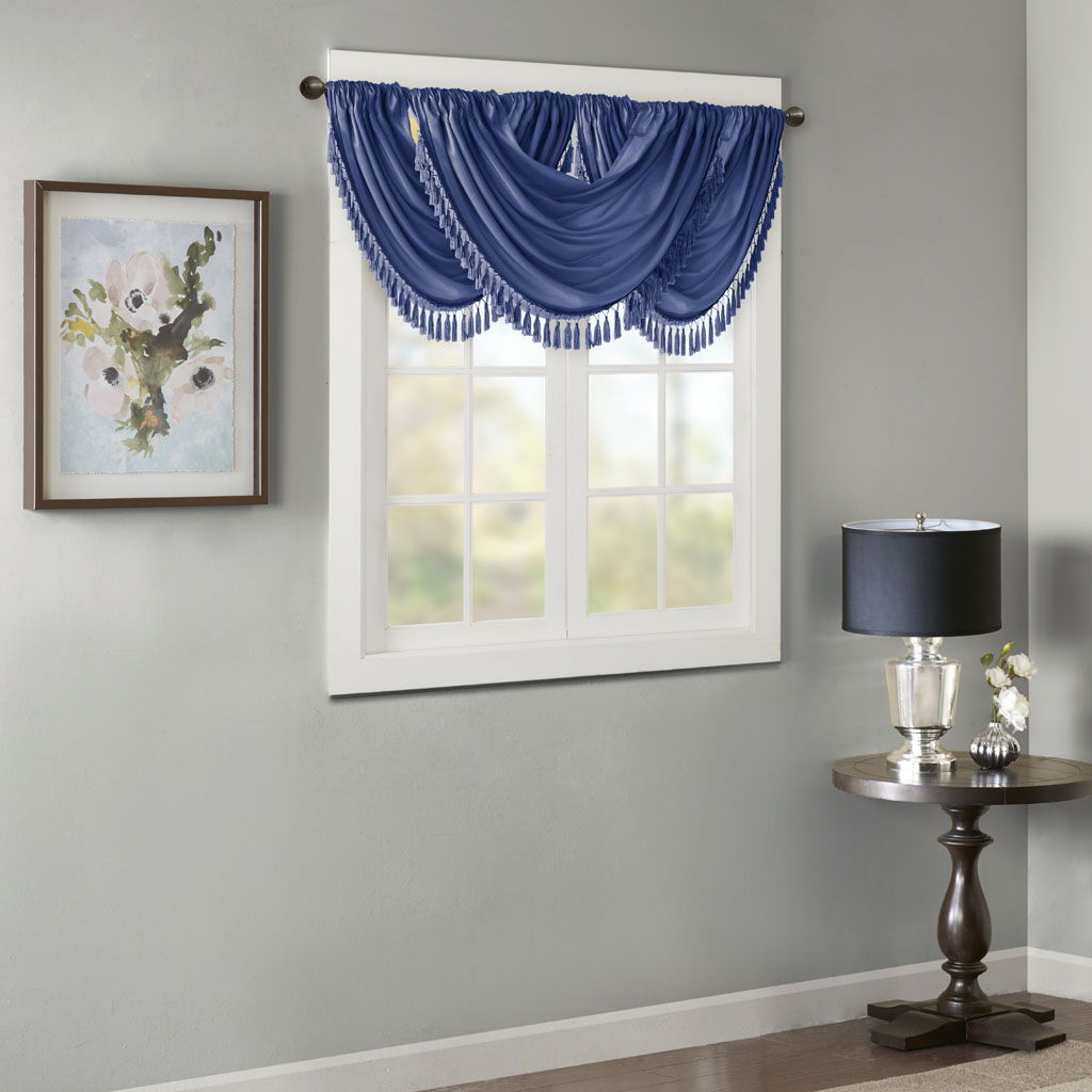 Elena - Waterfall Embellished Valance - Navy