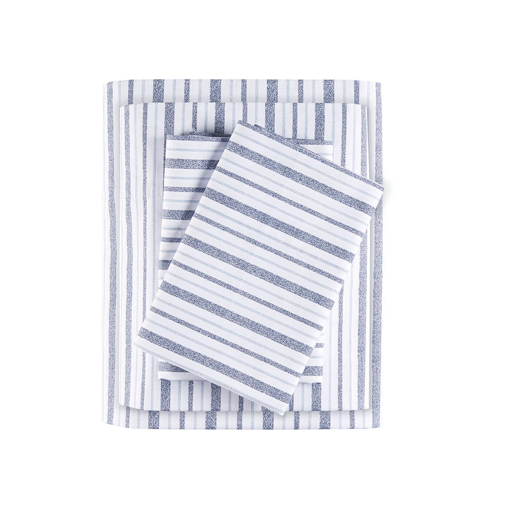 200 Thread Count Printed Cotton - King Sheet Set - Blue Stripe