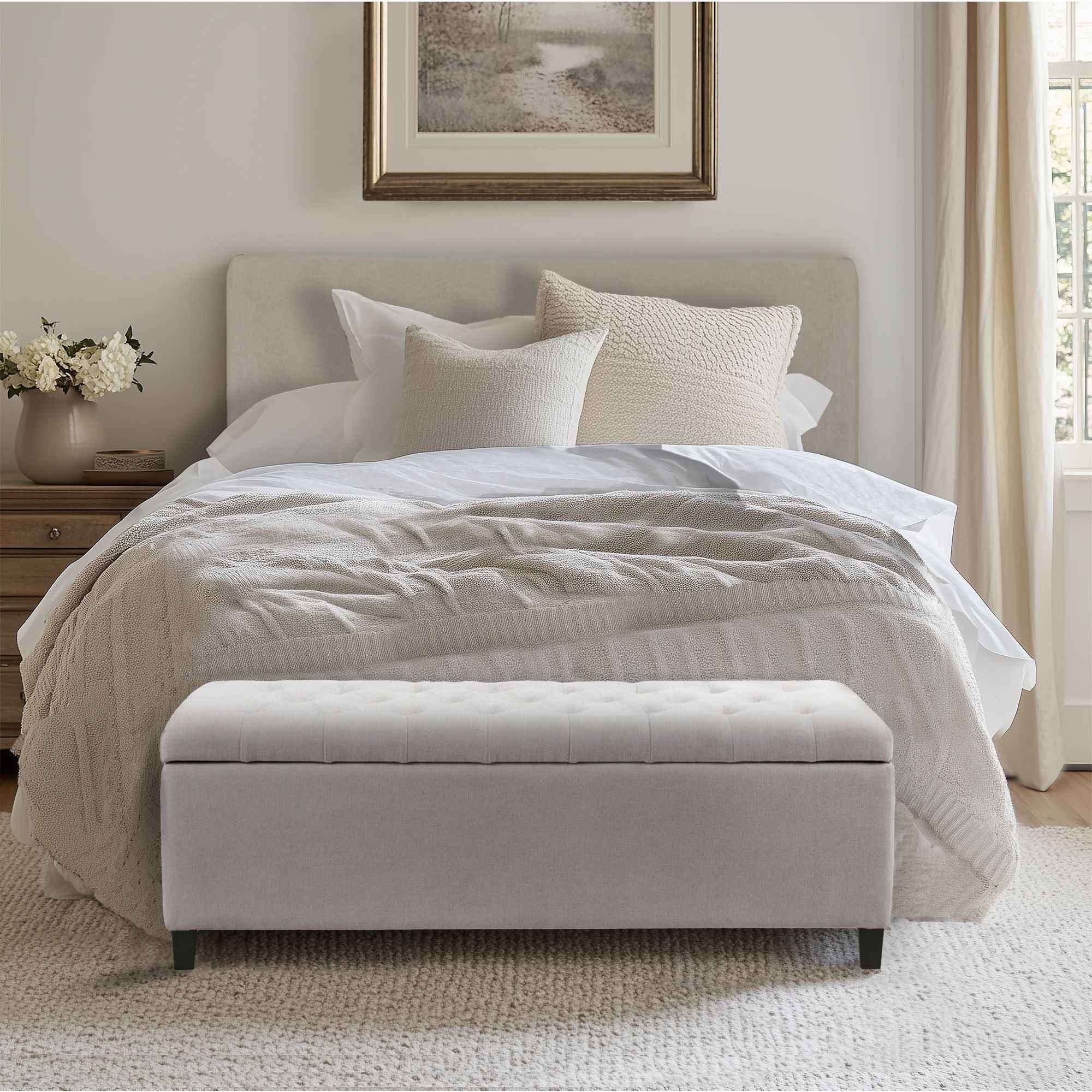 Shandra - Tufted Top Storage Bench - Natural