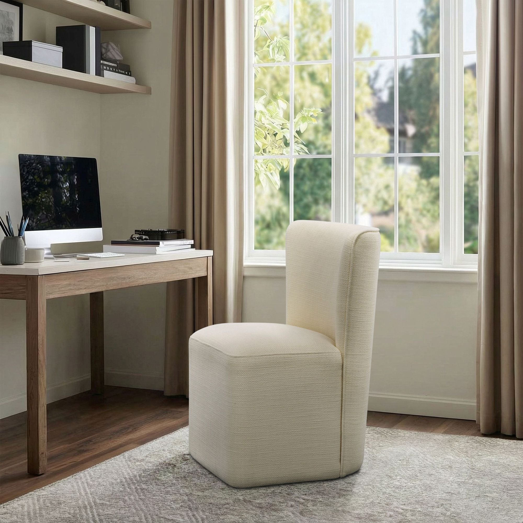 Vela - One Size Dining Chair With Castors - Cream