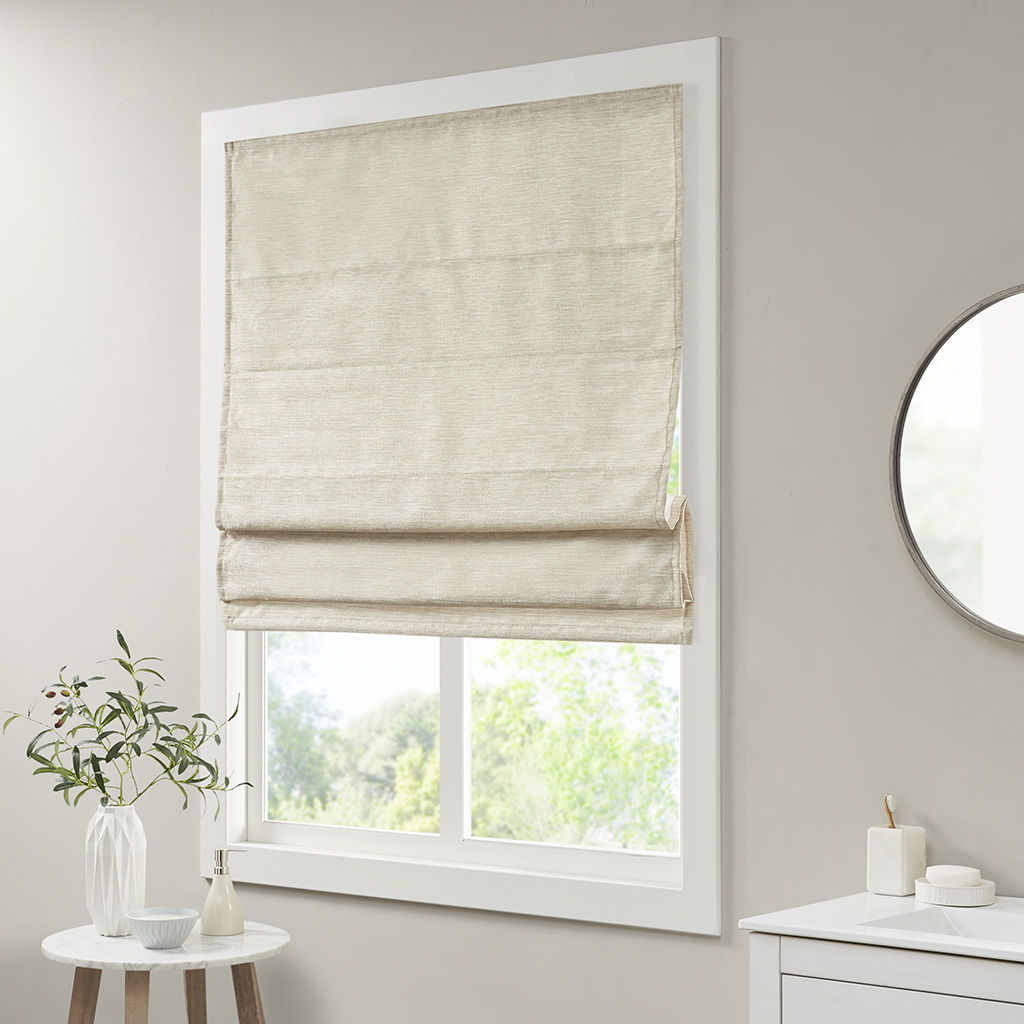 Como - 35" Printed Room Darkening Cordless Roman Shade - Ivory