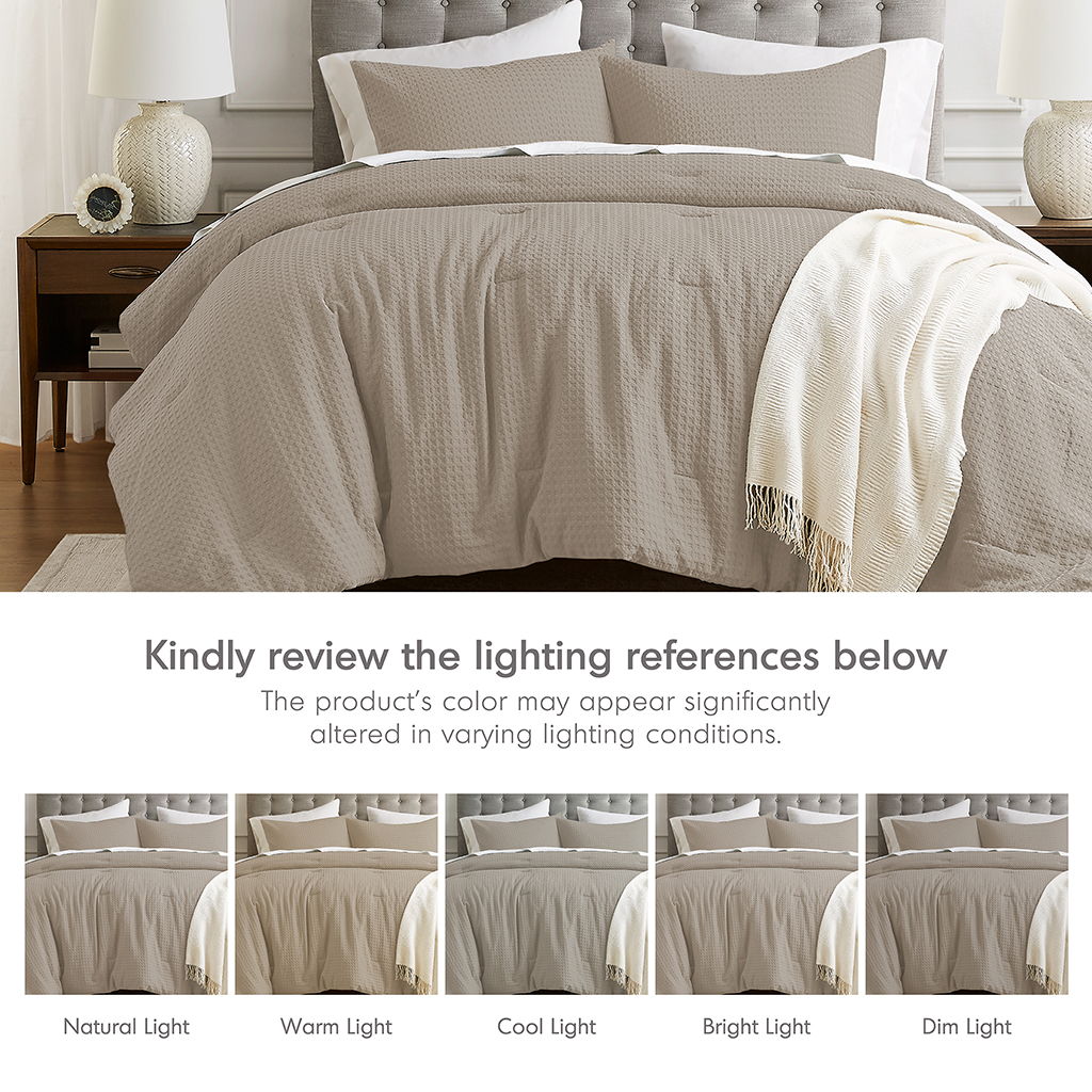 Mina - King/California King Waffle Weave Textured Comforter Set - Neutral
