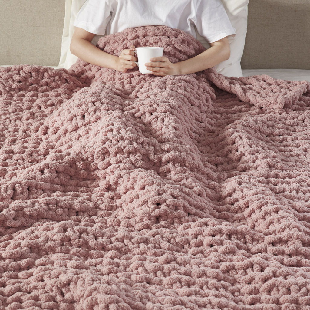 Chenille Chunky Knit - Throw - Blush