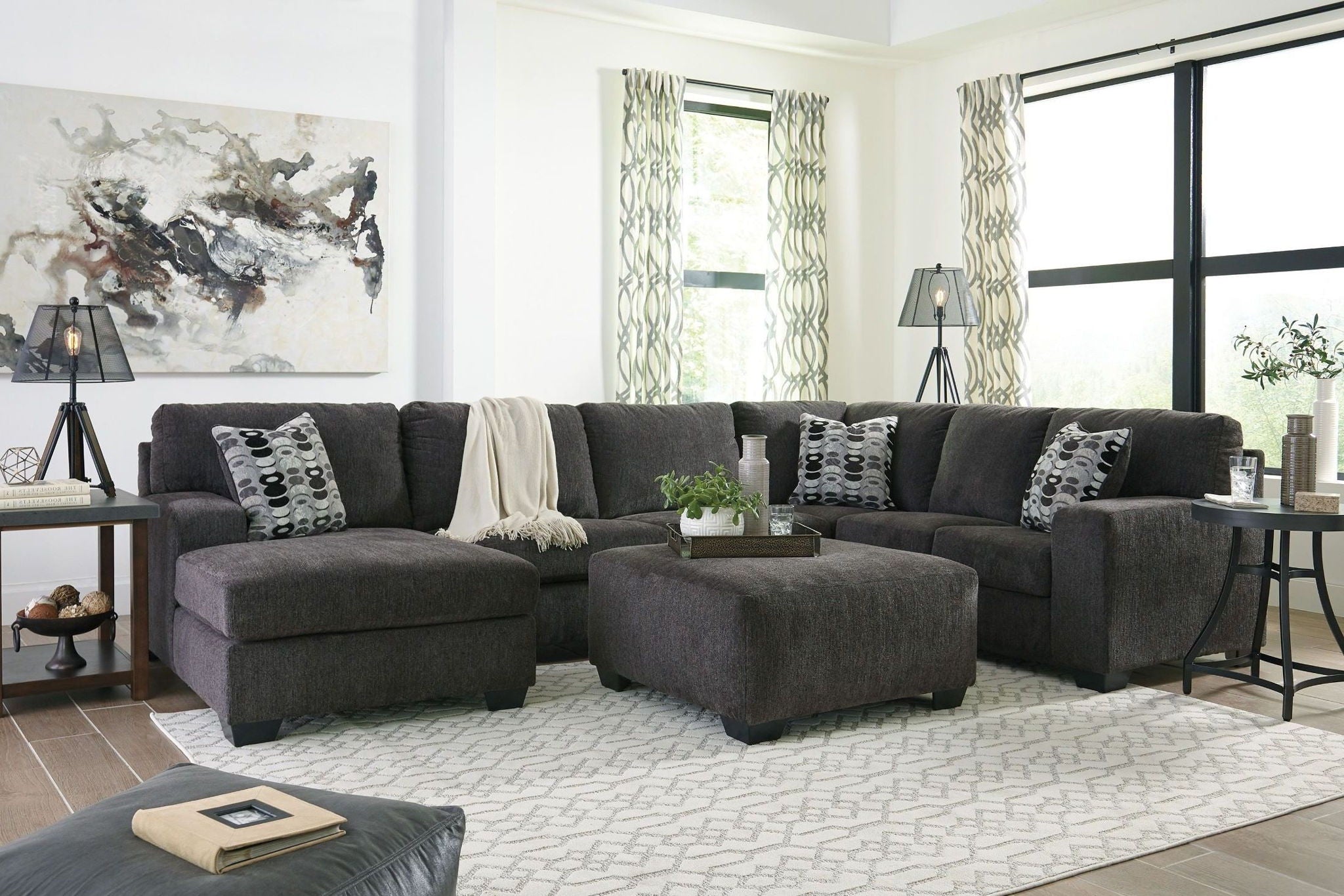 Ballinasloe - 4 Pc. - Left Arm Facing Corner Chaise 3 Pc Sectional, Ottoman - Smoke