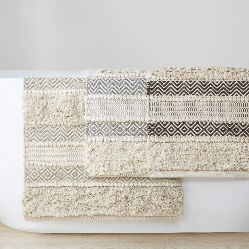 Asher - 22" x 58" Woven Texture Stripe Bath Rug - Gray