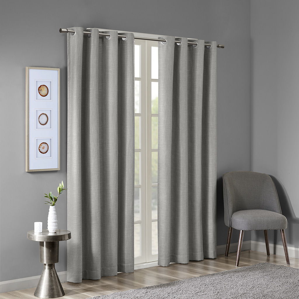 Maya - Printed Heathered Blackout Grommet Top Curtain Panel - Gray