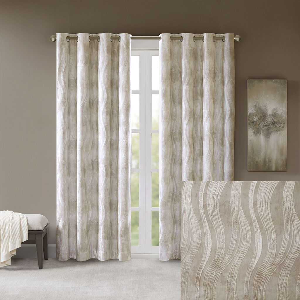 Victorio - 95" Printed Grommet Top Total Blackout Curtain - Ivory