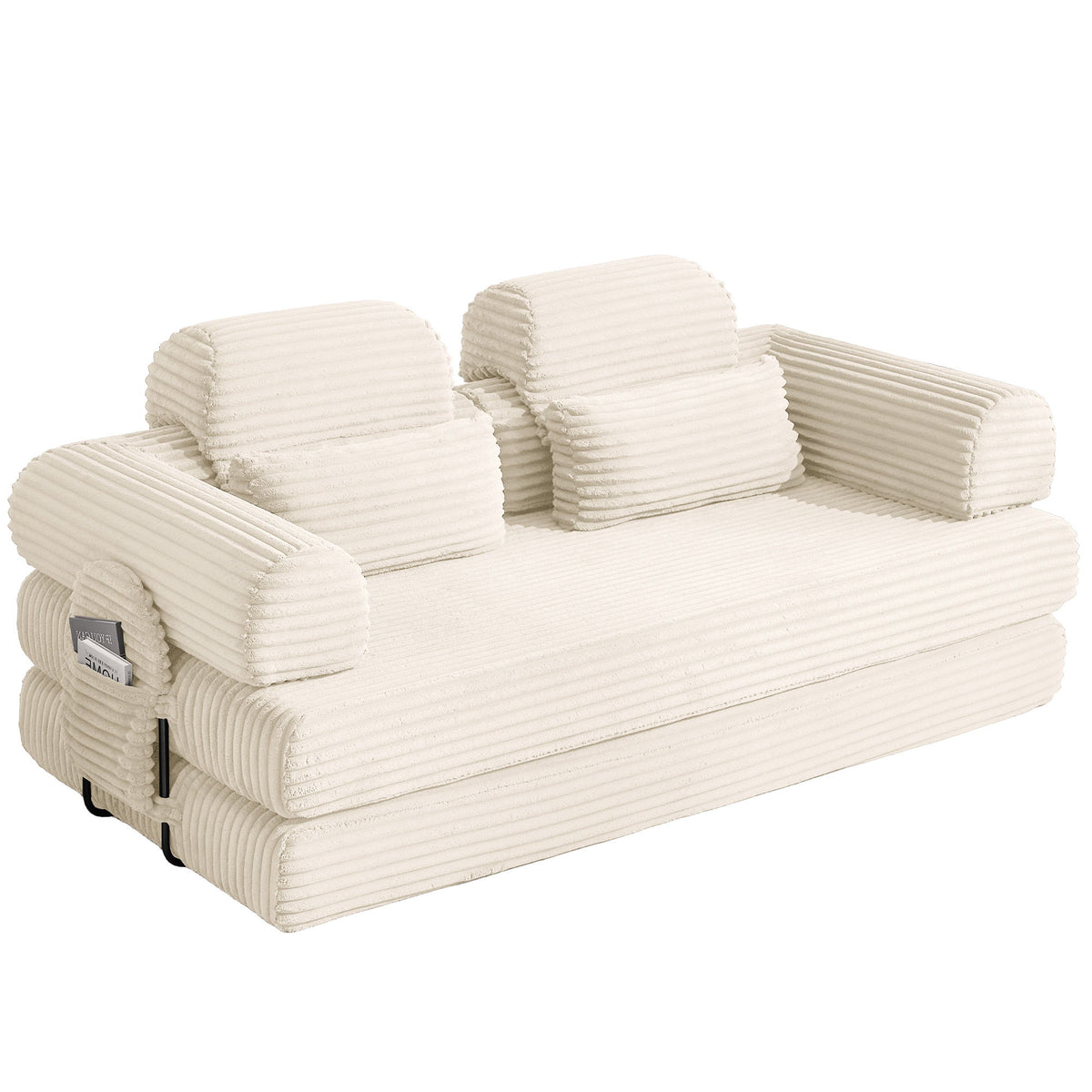 Convertible Sleeper Sofa With & Side Storage Pocket, Foldable Upholstered Couch For Living Room